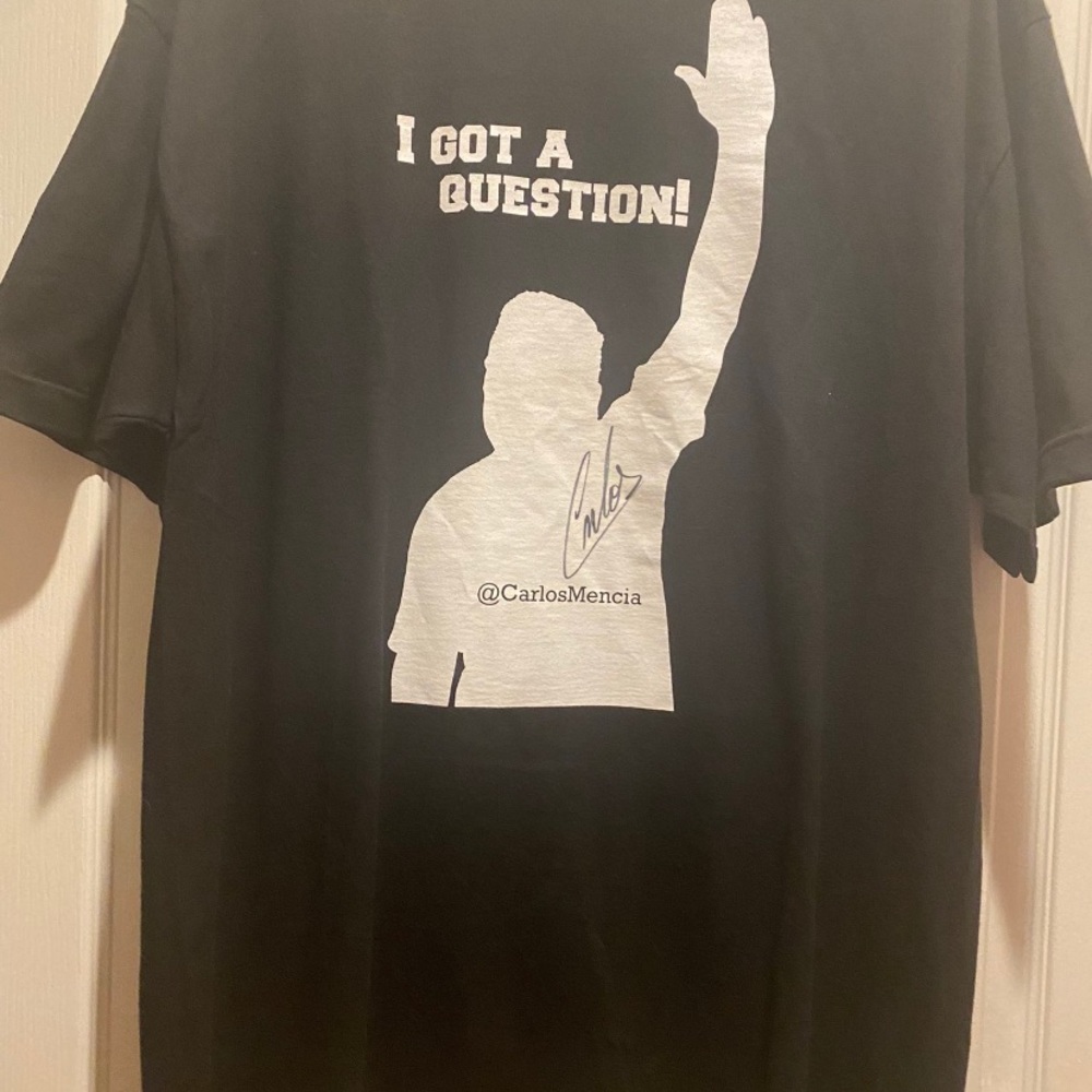 Carlos Mencia “I Got A Question” Graphic Print Logo SIGNED TShirt Black XL